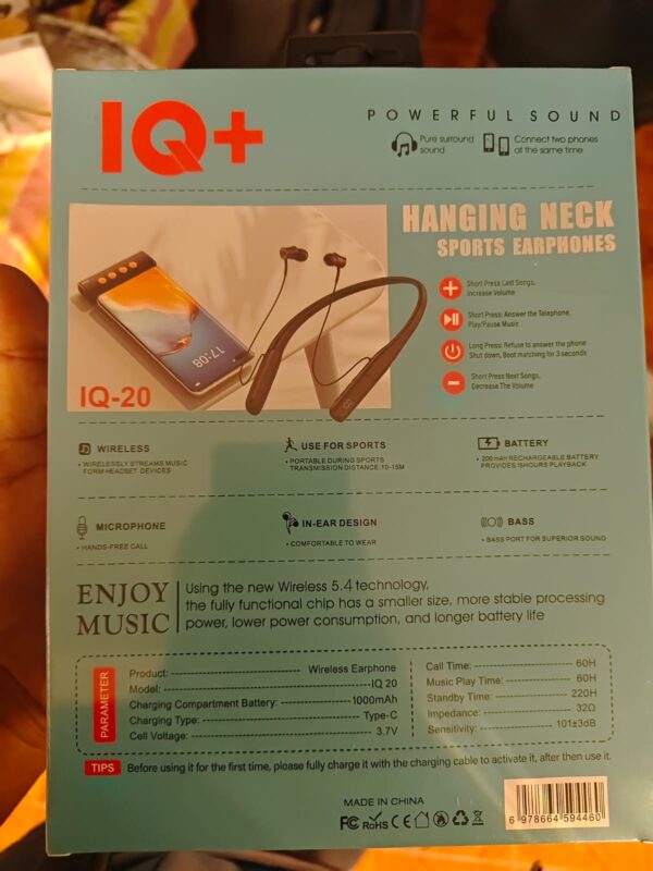 IQ+ IQ-20 Hanging Neck Sports Earphones | 220 Hours