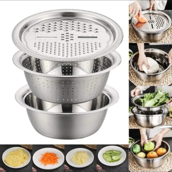 1 3-in-1 Vegetable Cutter with Drain Basket